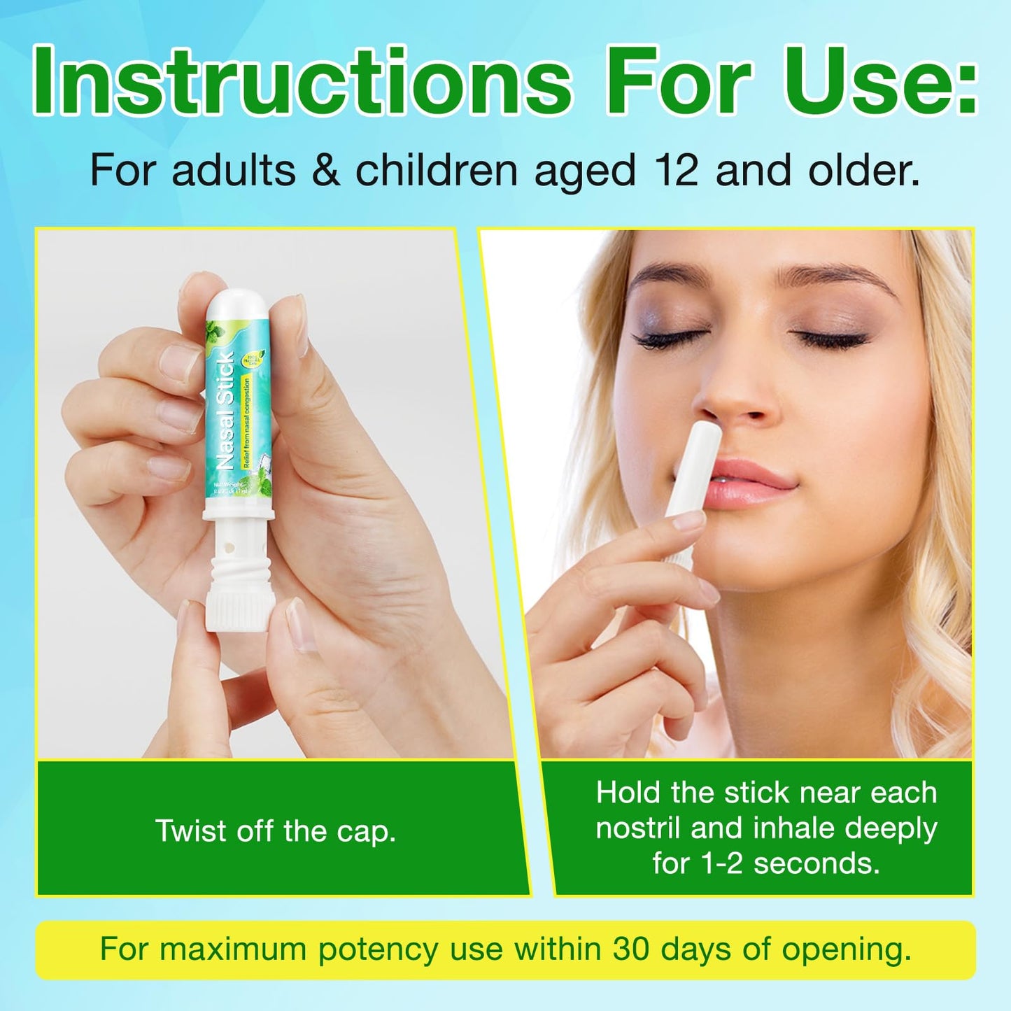 4 Pack Nasal Stick,Nasal Inhaler Stick,Nose Inhaler Boost Energy Set,Inhaler,Sinus & Congestion Relief, Daily Relaxation, Stress Relief, Pure Natural Ingredients