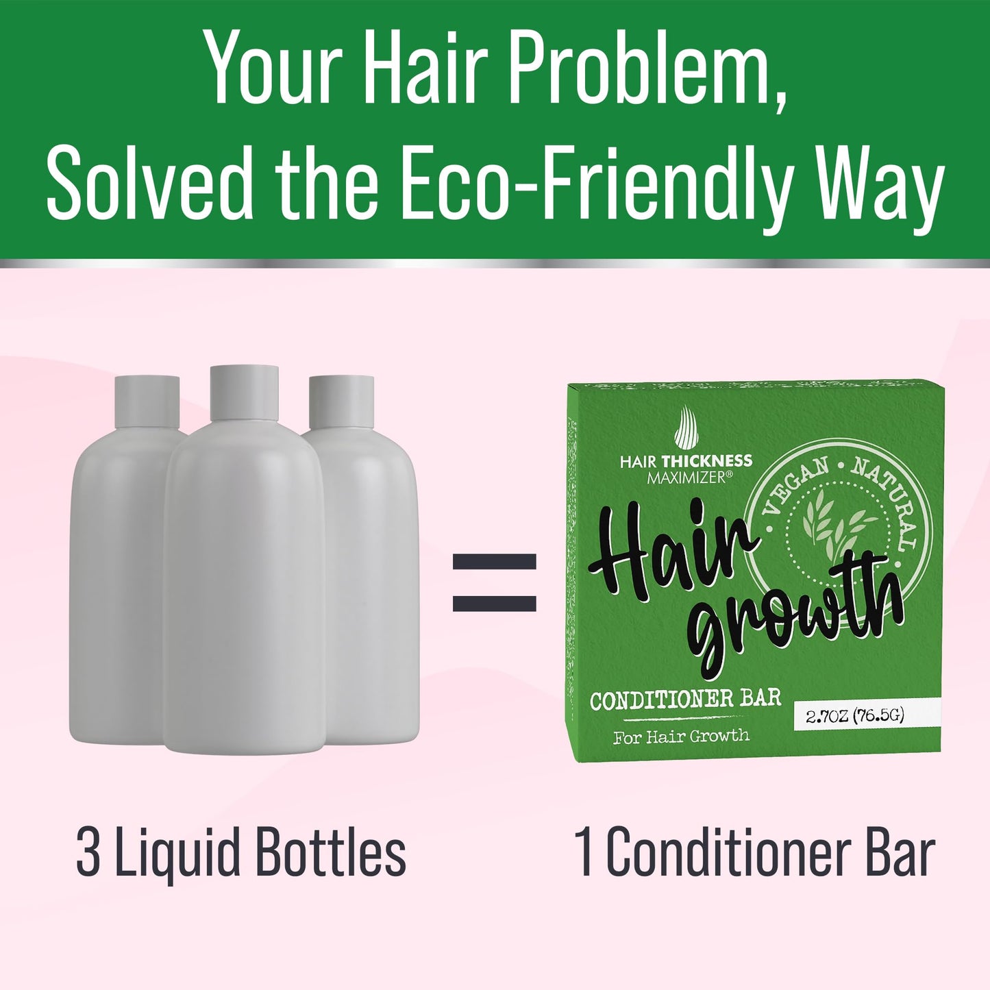 Conditioner Bar for Hair Growth. Eco Friendly, Vegan, Color Safe, pH Balanced. Solid Conditioner Bar Equal To 3 Liquid Bottles. Zero Plastic, USA Made, Strengthening & Dry Hair Relief