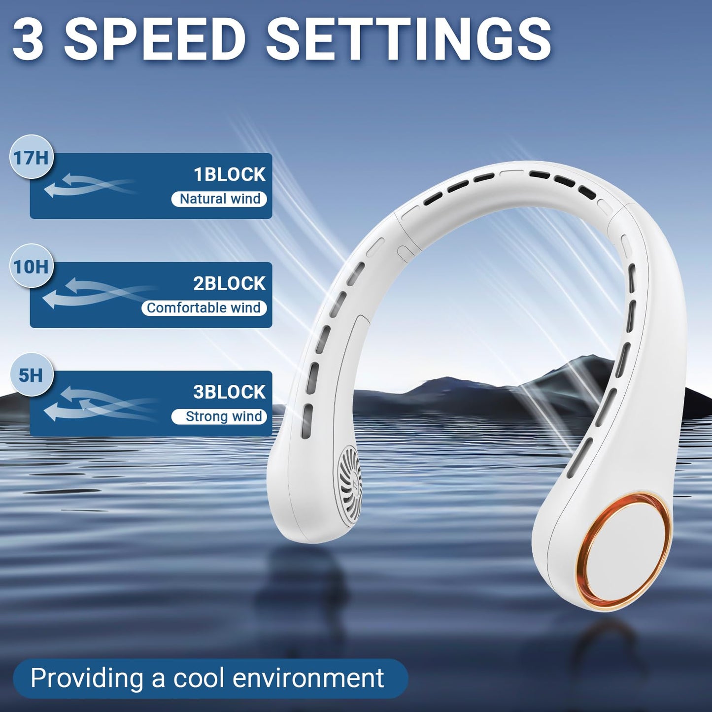 2 Pack Portable Neck Fan, Hands-Free Bladeless Design, 3 Speeds & 64 Cool Lights, 4000 mAh Battery Operated Rechargeable Wearable Personal Fan for Summer Cooling, Ideal for Outdoor, Indoor, Travel