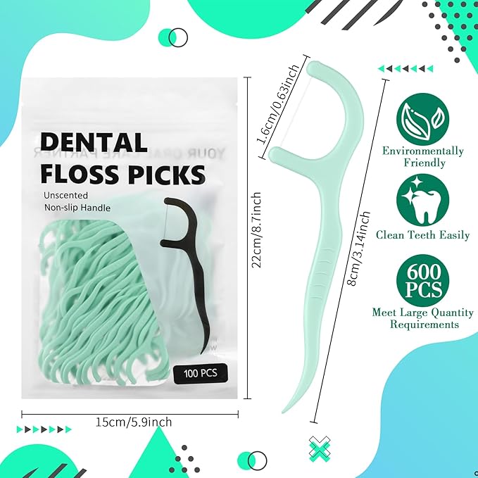 Baderke 200 Count Floss Picks Bulk Non Breakable Tooth Picks Flosser Dental Floss Sticks for Adults Teeth Cleaning Dental Flossers for Family Pack Travel(Light Green)