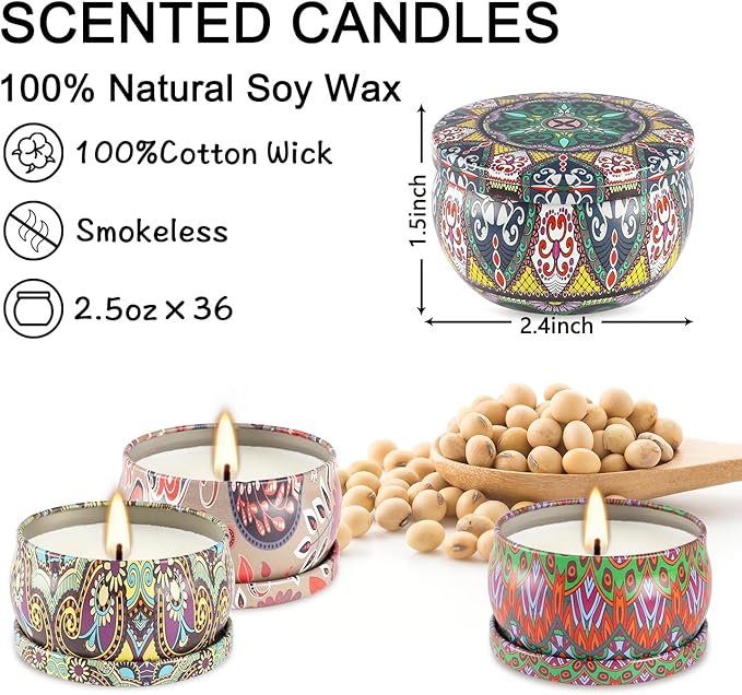 Scented Candles Gifts Set of 36, 2.5 oz Soy Wax Aromatherapy Travel Tin Jar Candles for Family,Colleagues,Friends, Teachers,Thank You Gifts