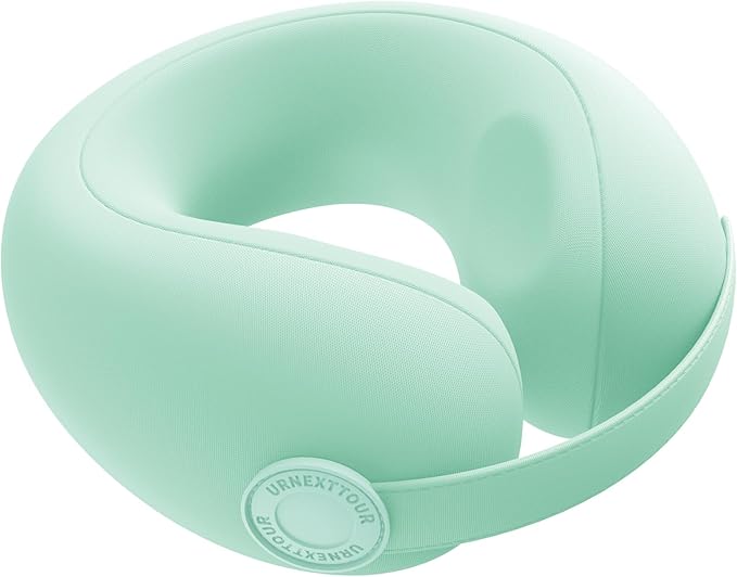 Car Pillow for Little Kids Travel Neck Pillows, Memory Foam Neck Support Travelling Pillow with Washable Cotton Pillowcases and Storage Bag, for Airplane, Train, Flight and Home Use Green