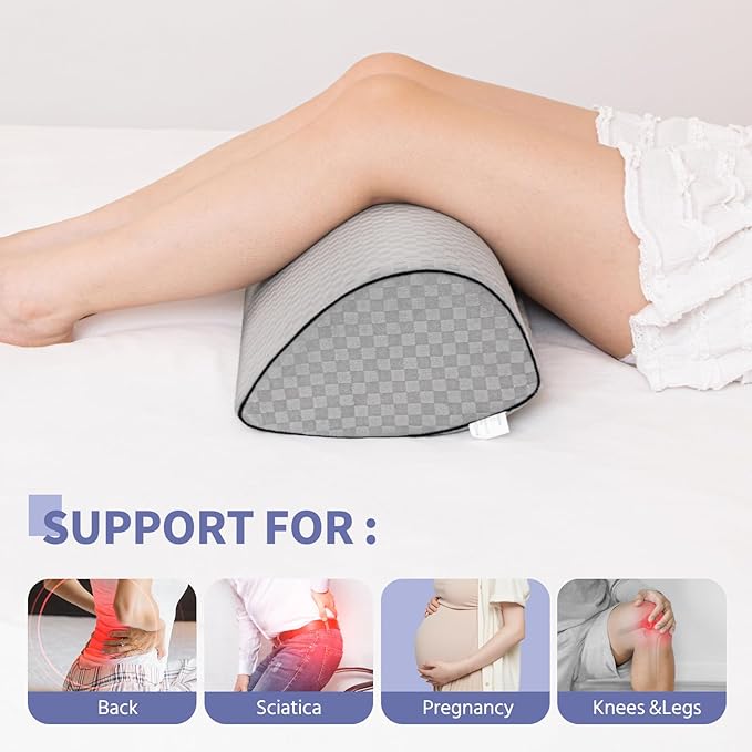 Knee Pillow for Back Sleeping and Ergonomic Memory Foam Knee Pillow for Hip Pain Relief, Leg Pillow for Spinal Alignment, Support for Side & Back Sleeping, Machine Washable Cover (Gray)