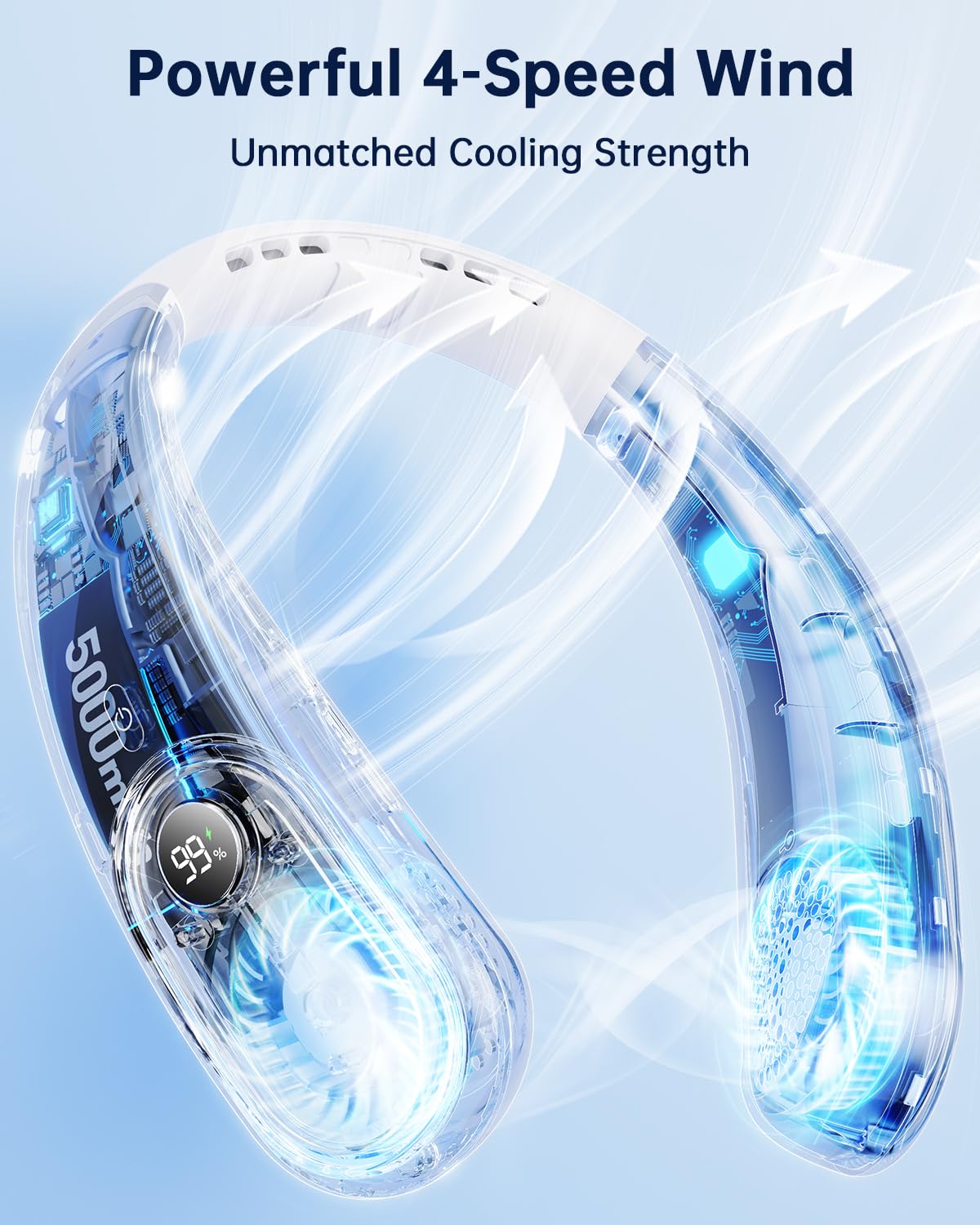 VETIFINAL Neck Fan Rechargeable - 5000mAh Portable Neck Fan with Digital Display, 4 Speeds 75% Stronger Cooling, Hands-Free Personal Fan for Women/Men/Kids, Type-C Fast Charge, Gift-Ready Packaging