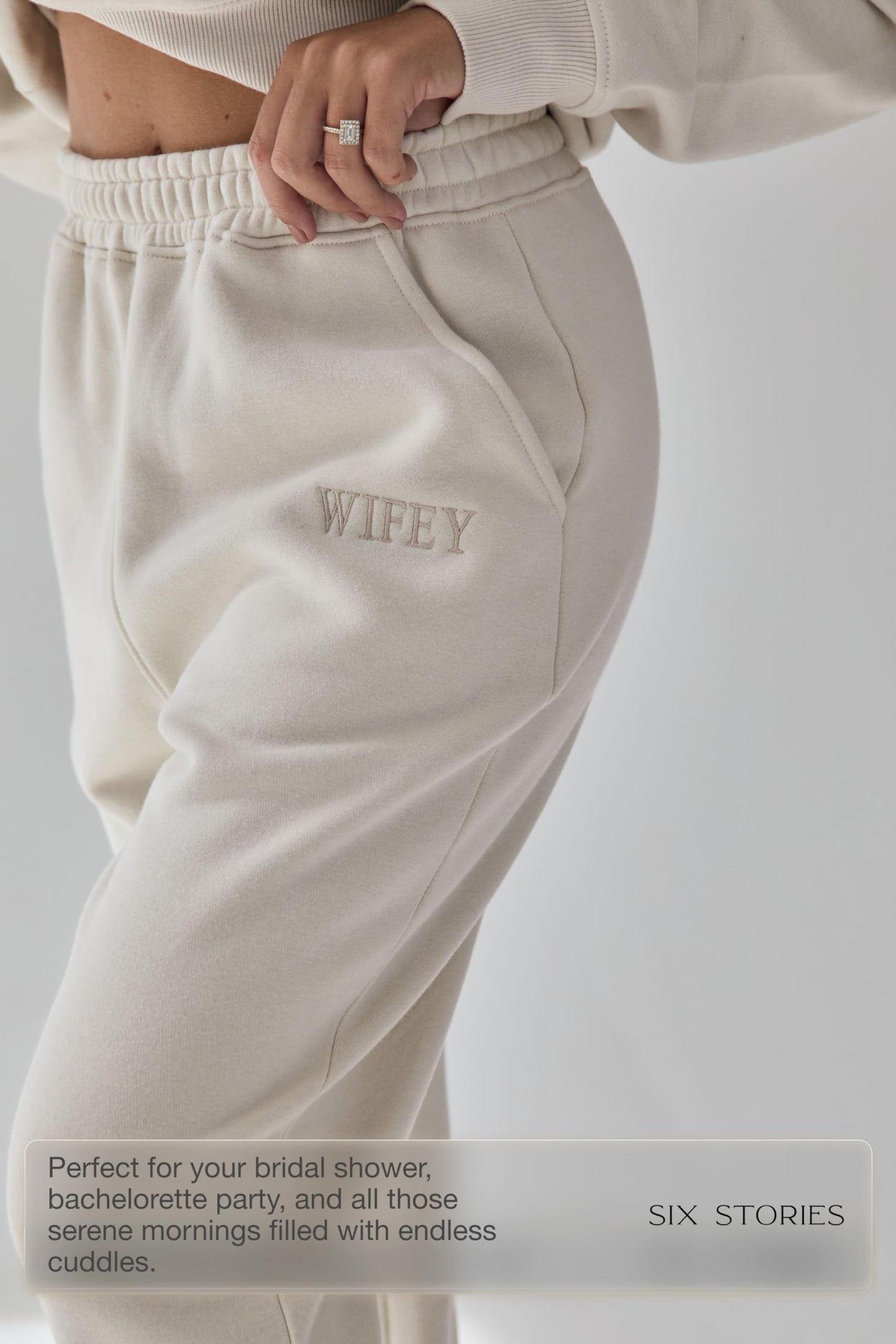 Six Stories Wifey Champagne Joggers for Cozy Honeymoon Travels | Soft & Comfy, Comfortable Lounge Sweatpants w/Relaxed Fit Ideal as Wedding, Anniversary, Valentine's Day, or Birthday Gift | Large