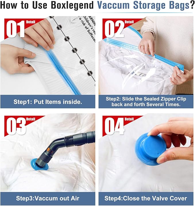 BoxLegend Vacuum Storage Bags with Hand Pump 6 Medium 19.68’’x27.56’’ Thickened Vacuum Seal Bags for Clothing Bed Sheets Pillowcases Compression Space Saving for Luggage, Backpack, Suitcase