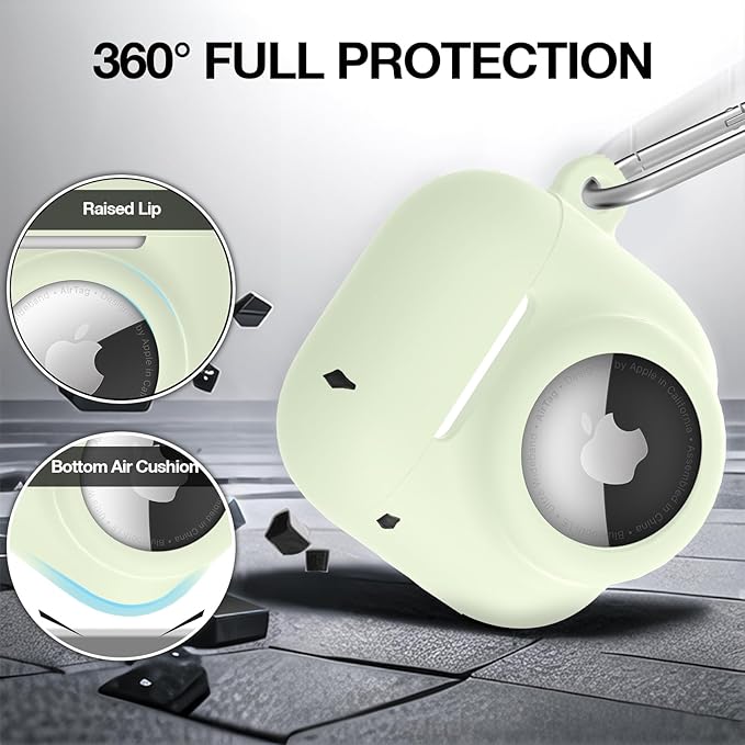 2 in 1 Silicone Case Compatible with AirPod 4 and AirTag, Shockproof Protective Skin Cover for AirPods 4th Generation with Cleaner Kit & Carabiner (Glow Green)