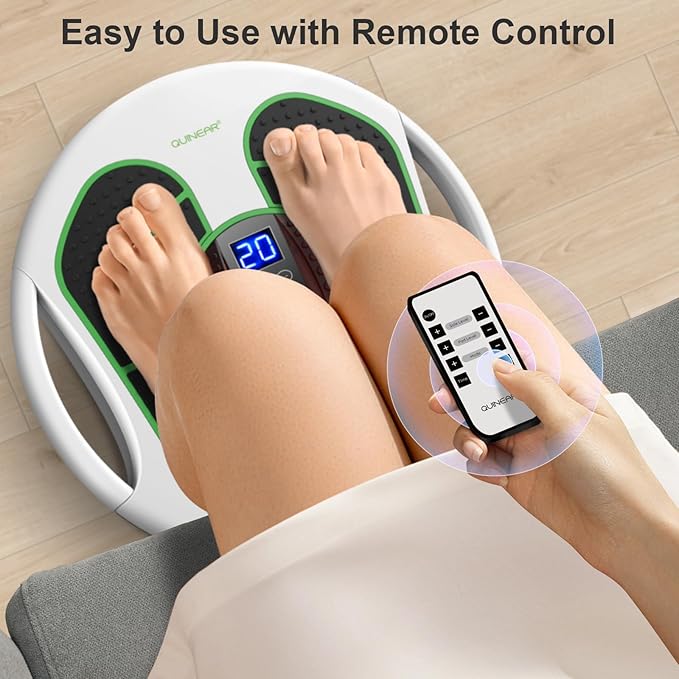 QUINEAR Foot Massager with TENS & EMS for Neuropathy, Foot Stimulator for Pain Relief and Circulation, Nerve Muscle Massager with Remote Control, Relieve Swelling and RLS