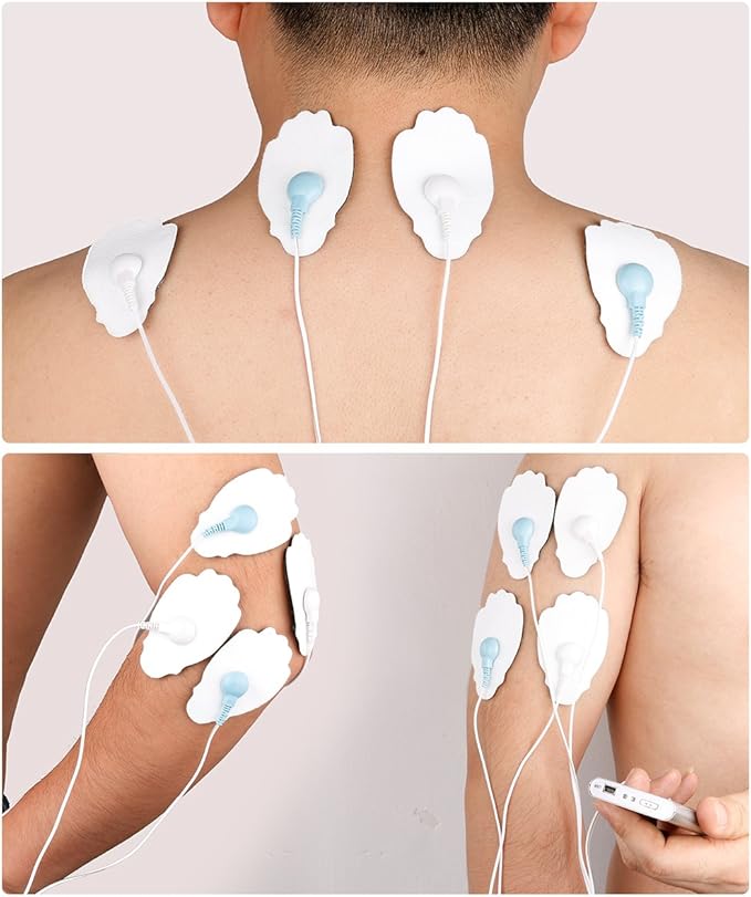 Belifu TENS Unit Electrode Pads Reusable Self-Adhesive Replacement Massage Pads Latex Free, Standard Connection Snap on 3.5mm Cable for Tens EMS Massager