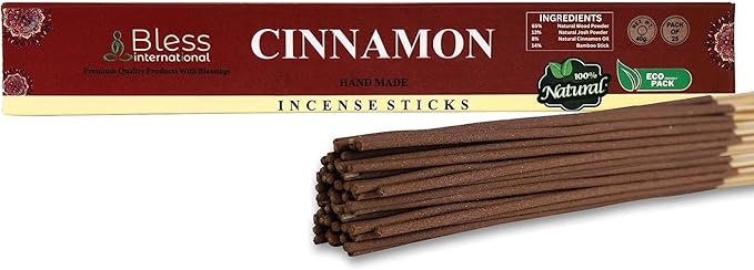 Bless-Cinnamon 100%-Natural-Handmade-Hand-Dipped-Incense-Sticks Organic-Chemicals-Charcoal-Free Purification-Relaxation-Positivity-Yoga-Meditation Best-Woods-Scent (25 Sticks (1.4 OZ))