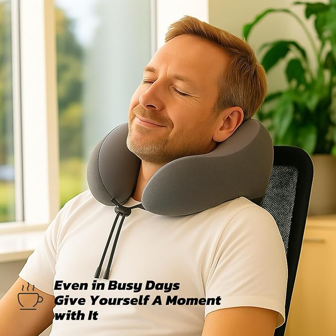 Neck Pillow for Traveling Neck Support with Cooling Ice Silk Cover, High-Density and Relatively Hard Support Machine Washable and Travel-Friendly U-Shaped Memory Foam Pillow for Airplane, Car(Blue)