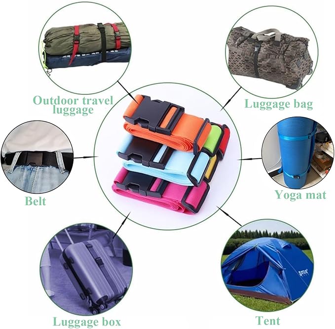 4PCS Luggage Straps for Suitcases & 2PCS Tags Set for Easy Identification,Travel Accessories for Safety,Luggage Strap for Travel Suitcase & Bag Closure,Green