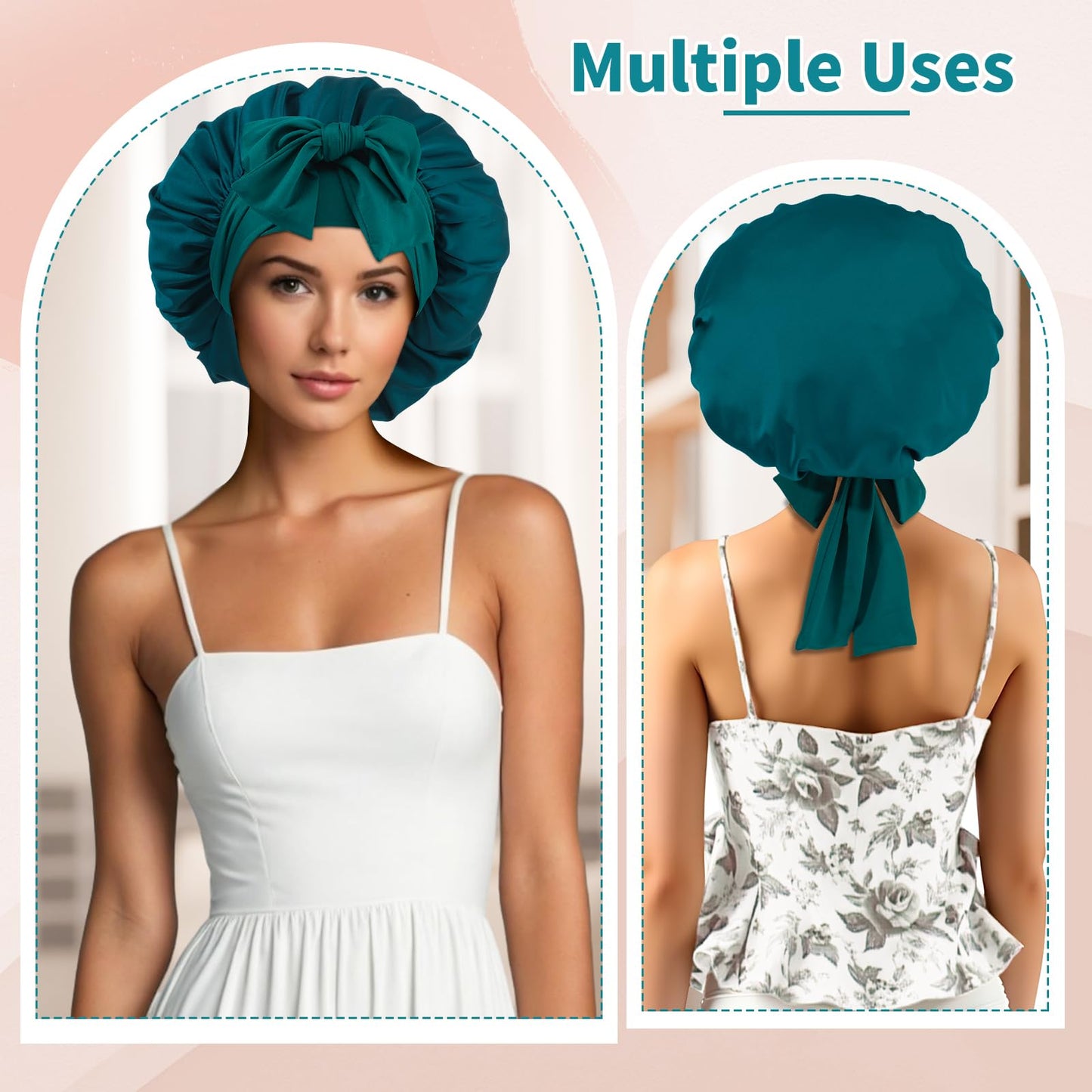 Satin Bonnet Set, Hair Bonnet for Sleeping Silk Bonnet with Eye Mask for Women Curly Hair, Peacock Blue