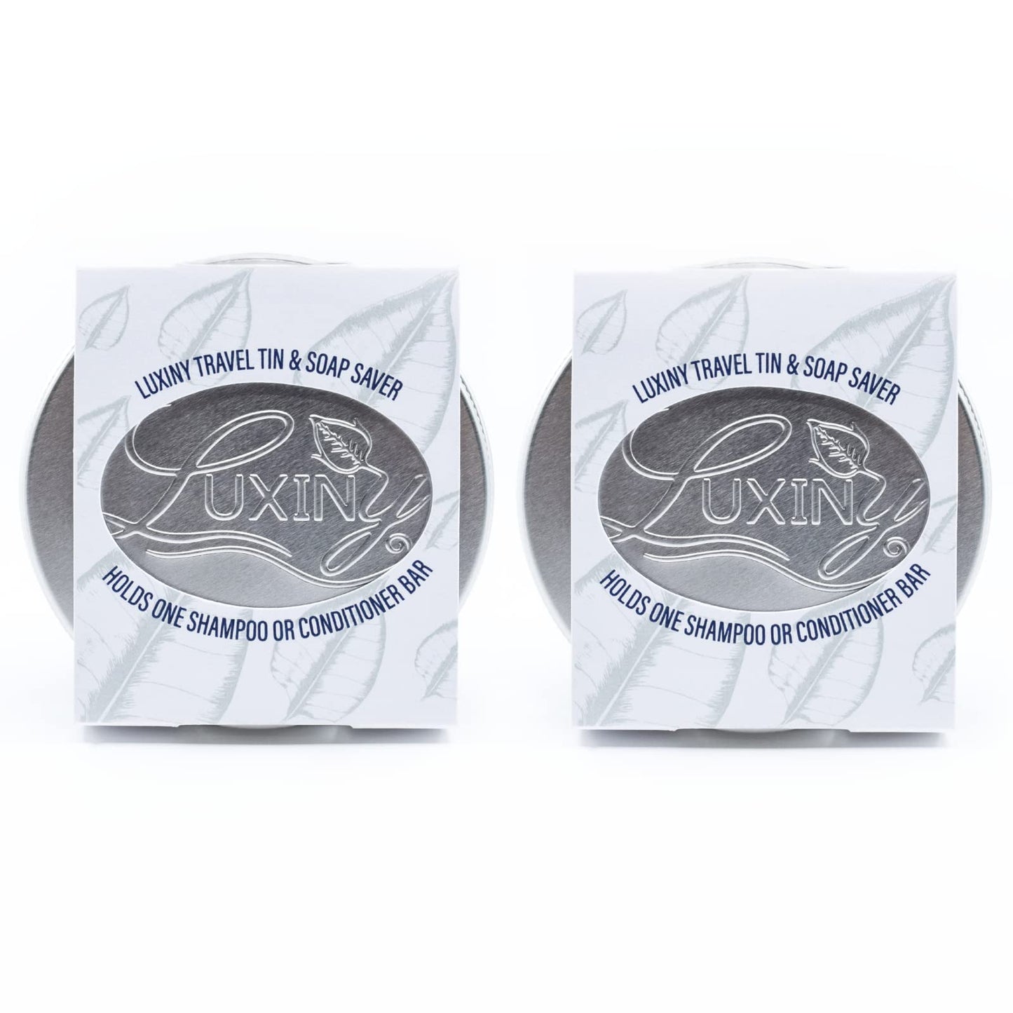 Luxiny Shampoo Bar Holder Tins & Travel Soap Case, with Soap Saver Pad Lift, Helps Bars Last Longer (2 Portable Rust Resistant Containers, 2 Grey Lifts)