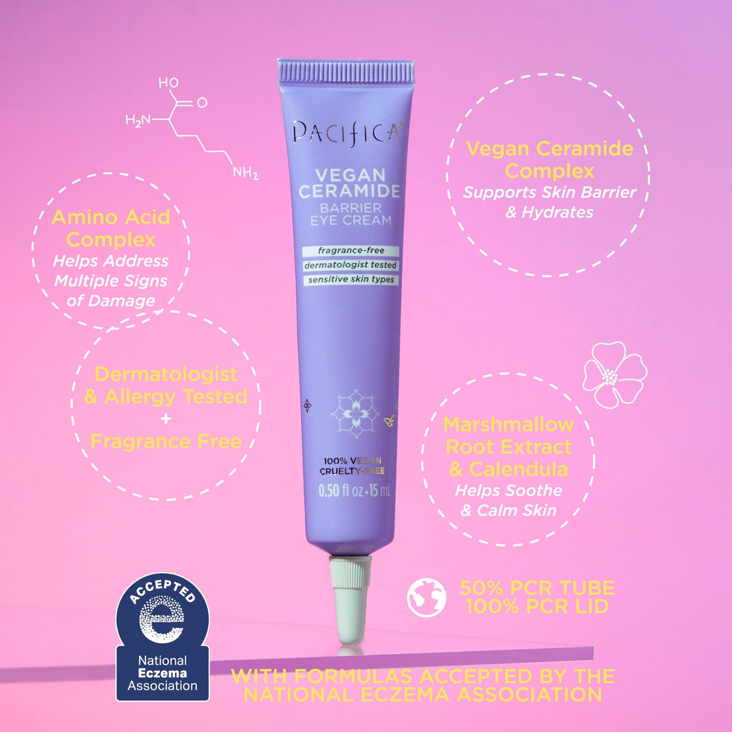 Pacifica Vegan Ceramide Barrier Eye Cream – Hydrating Under Eye Moisturizer for Dry, Sensitive Skin, Fragrance-Free Treatment for Dark Circles, Puffiness & Fine Lines Dermatologist Tested Clean Beauty