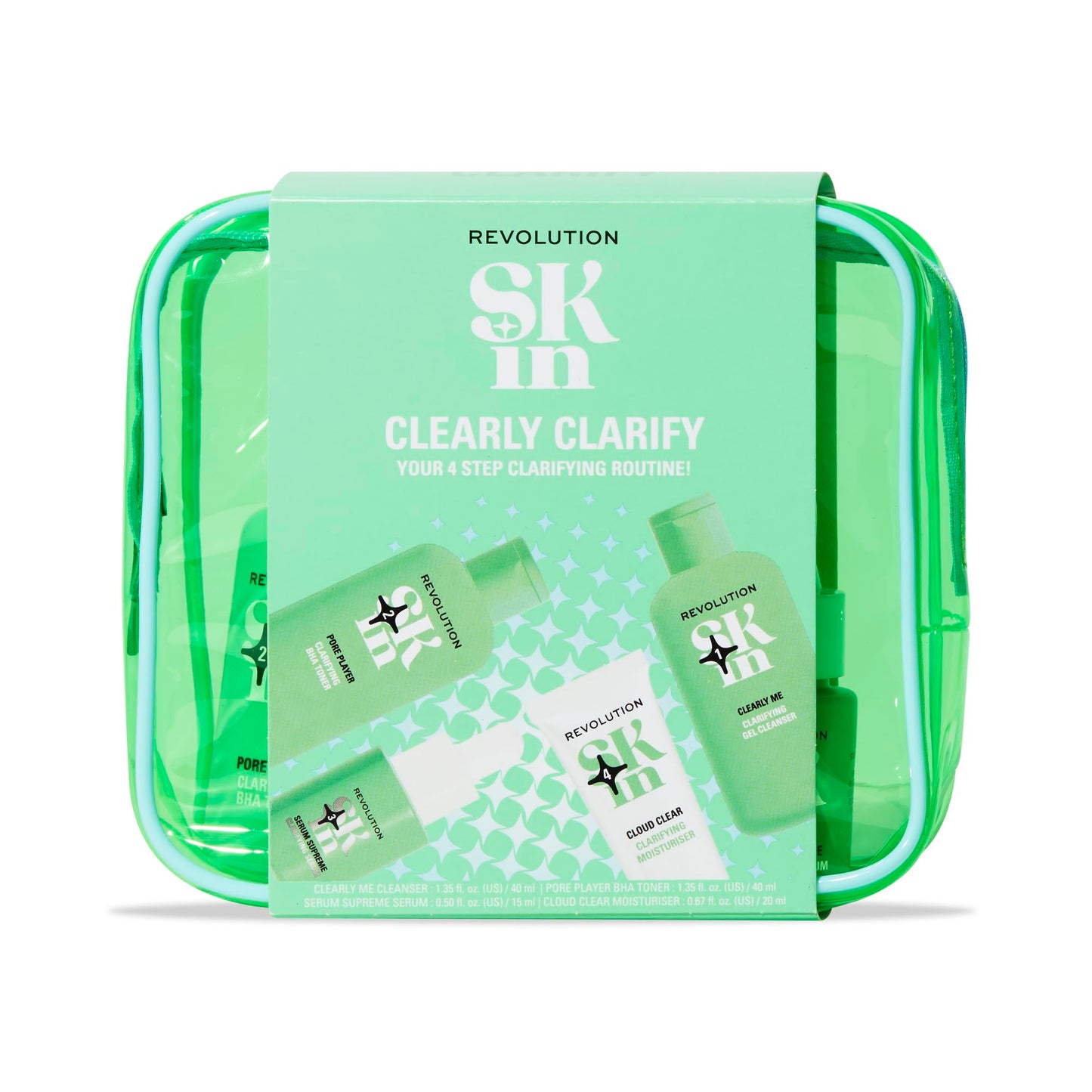 Revolution Skincare London, Clearly Clarify 4 Step Starter Kit, Skincare Set for Blemish-Prone Skin with Cleanser, Toner, Serum & Moisturizer, Vegan & Cruelty-Free, 4 Mini Products