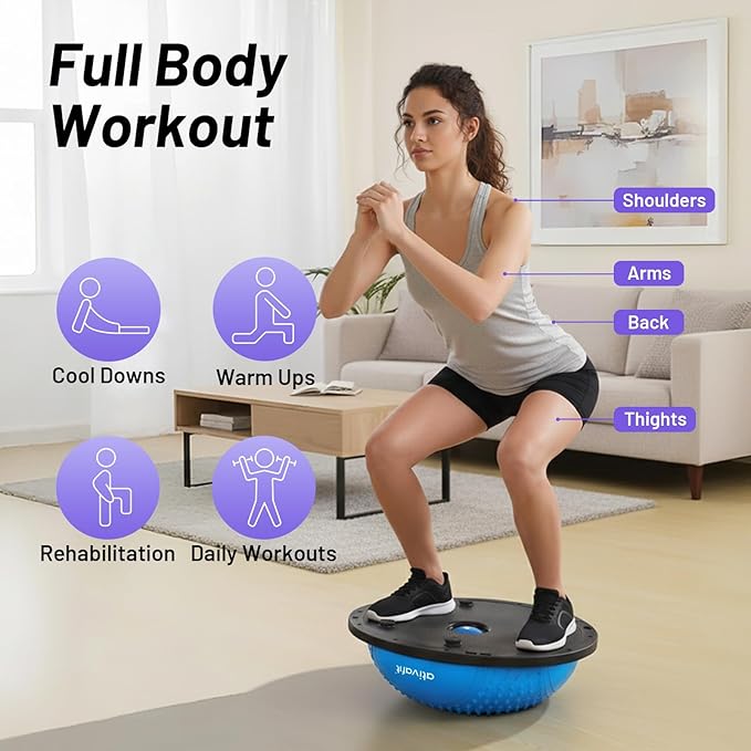 ATIVAFIT Half Exercise Ball with Massage Granules, resistance Bands Balance Ball Balance Trainer for Home Gym Full Body Workouts Half Ball Balance Trainer For Men Women