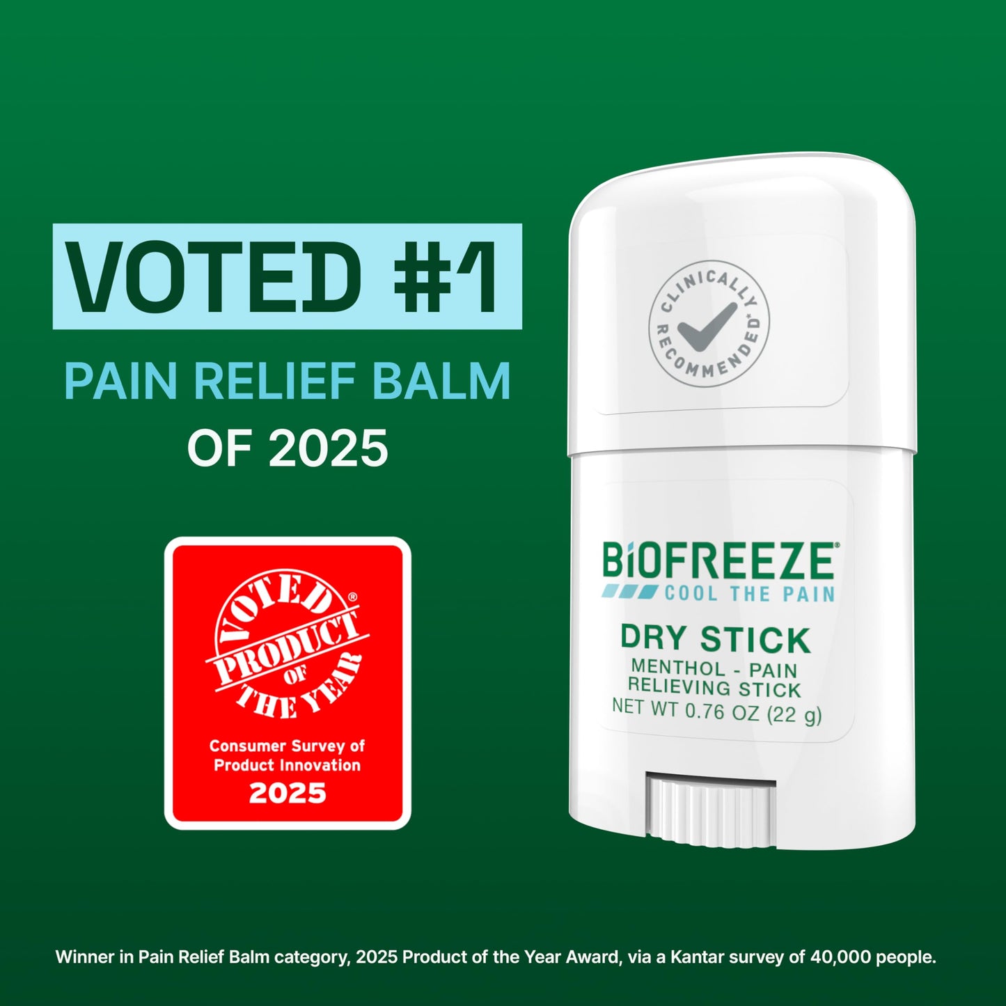 Biofreeze Dry Stick, Mess-Free Relief for Neck, Shoulder, Knee, Hip, Hand & Joint, Cooling Menthol Pain Relief Stick, Up to 100 Uses