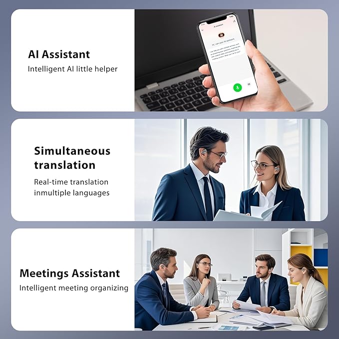 AI Language Translation Earbuds Real Time, 144 Language Translator Earbuds, OWS 3-in-1 with LCD Touch Screen & Charging Case, Wireless Bluetooth Open Ear Earbuds for Travel, Business, Learning