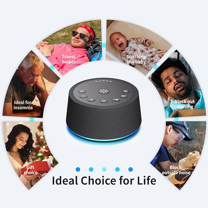 SoundLegend White Noise Sleep Sound Machines 30 Sounds 12 Colors Light 32-Level Volume 5 Timers for Home Travel Gift Adjustable Brightness Memory Function Compact