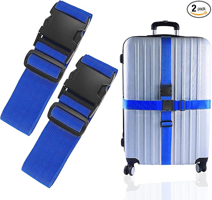 2Pcs Luggage Straps for Suitcase Travel Accessories TSA Approved, 80In Long Belts to Keep Your Suitcase Secure, Adjustable Bag Straps with Quick-Release Buckle for Travel Bag Closure, Blue