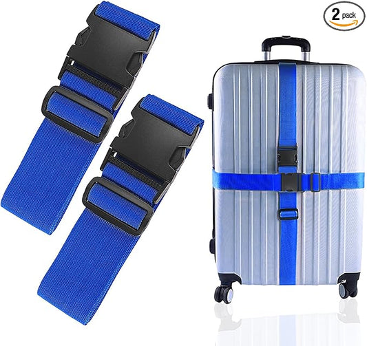 2Pcs Luggage Straps for Suitcase Travel Accessories TSA Approved, 80In Long Belts to Keep Your Suitcase Secure, Adjustable Bag Straps with Quick-Release Buckle for Travel Bag Closure, Blue