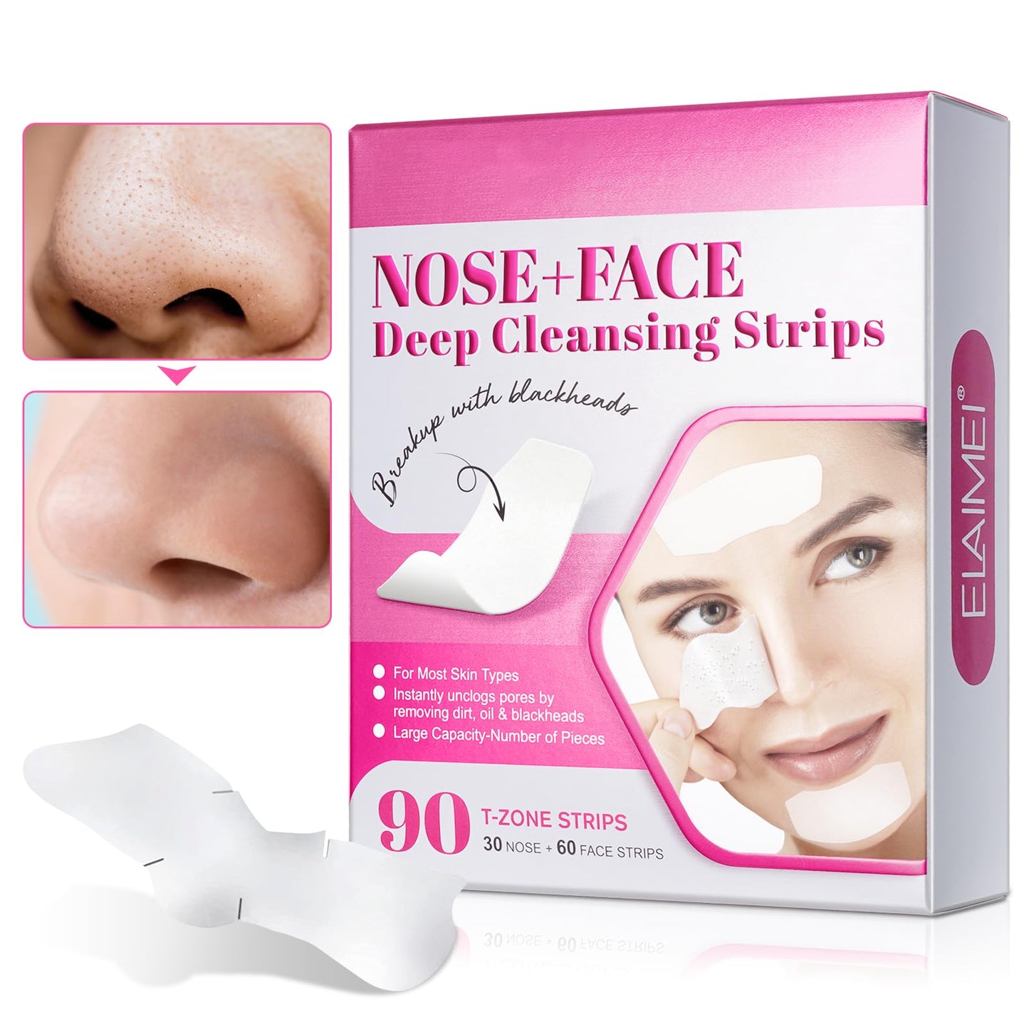 Blackhead Remover Nose Pore Strips for Deep Cleansing, Nose Pore Patches, Targets Pores & Pimples | Absorbs Oil Overnight, 90pcs Blackhead Remover Strip, Cruelty-Free | Facial Skin Care Products
