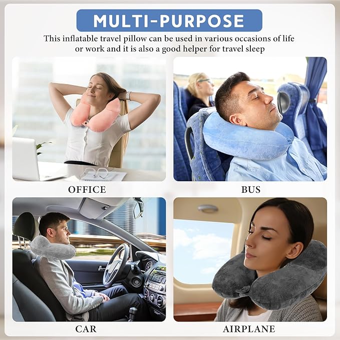 Sintuff 6 Pcs Inflatable Travel Pillow for Airplanes with Compact Bag and Blindfold Soft Velvet Inflatable Neck Pillows for Traveling, Airplane, Train, Car, Office (6 Colors)