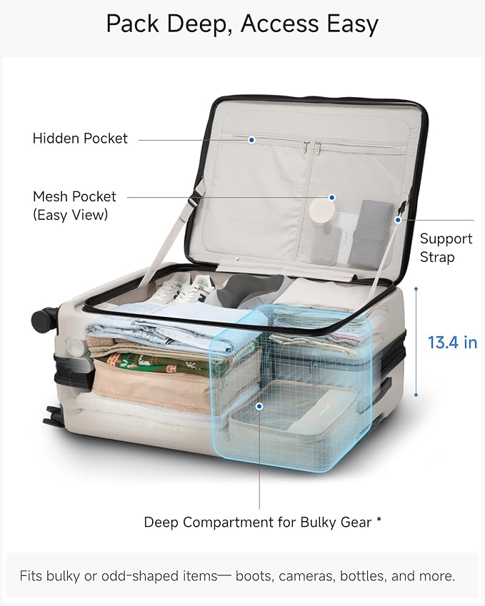 Checked Suitcase with Spinner Wheels, FLO-Core Expandable Polycarbonate Hard Shell Suitcase with TSA Approved Lock(FLO5, Black, 28 Inch, 105L-115L)