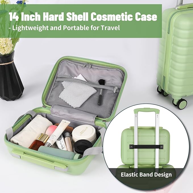 5-Piece Luggage Set, Lightweight ABS+PC Hard Shell Suitcase with YKK Zipper & TSA Lock for Family, Avocado Green, 14in/18in/20in/24in/28in