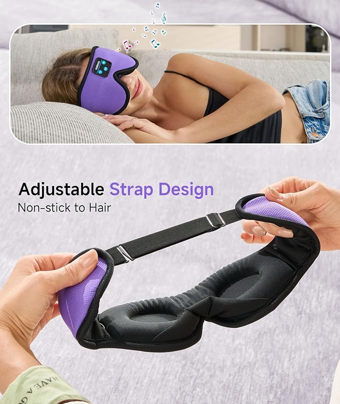 Voerou Sleep Headphones Bluetooth 5.4 Eye Mask, Sleep Mask with Bluetooth Headphones Wireless for Side Sleepers, Bulit-in Ultra-Thin Stereo Speakers Suitable for Sleep, Cool Gadgets for Men Women