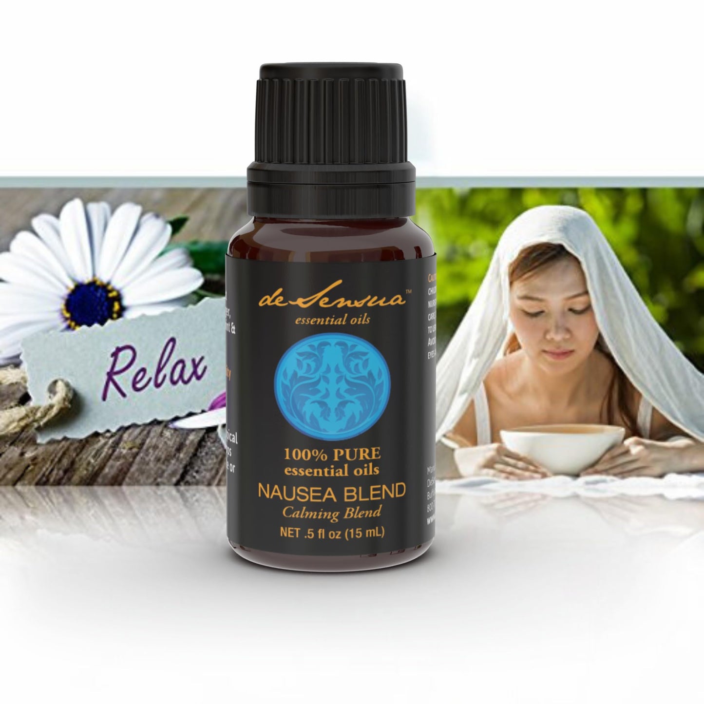 deSensua Nausea Relief Oil Synergy Blend for Motion Sickness, Gas, Bloating, 100% Pure Essential Oils Blends, Nausea Relief for Pregnant Women, Pure Essential Oils for Diffusers for Home 15 mL