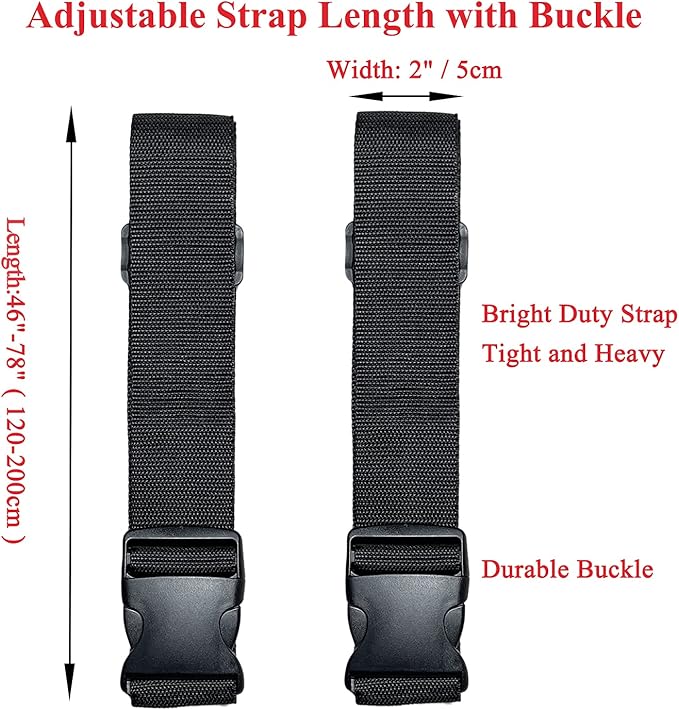 2 Pack Suitcase Belts, Adjustable Luggage Straps, Bright Colors Travel Packing Straps with Quick Release Buckle (Black)