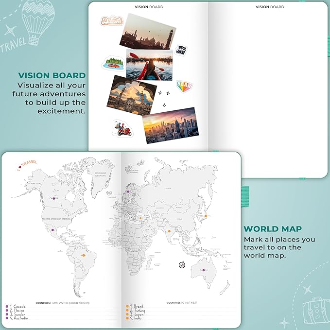 Clever Fox Bucket List Journal Large – Inspirational Book for Memories & Adventures – Motivational Bucket List Notebook for Couples, A4 (Turquoise)