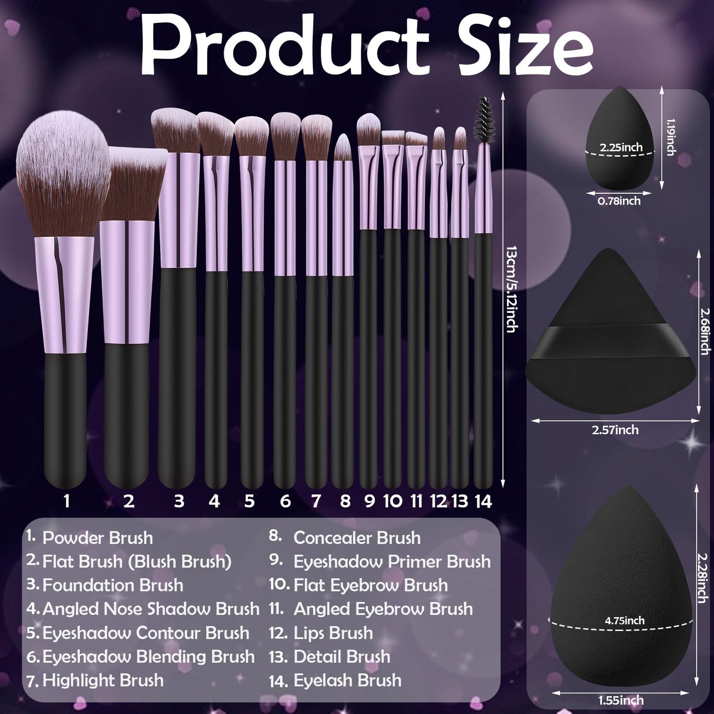 14 Pcs Travel Makeup Brush Set Portable Mini Makeup Brushes Make up Brush with Case,5 Pcs Makeup Sponge Mother's Day Gift for Foundation Powder Concealers Eye Shadows(Black)