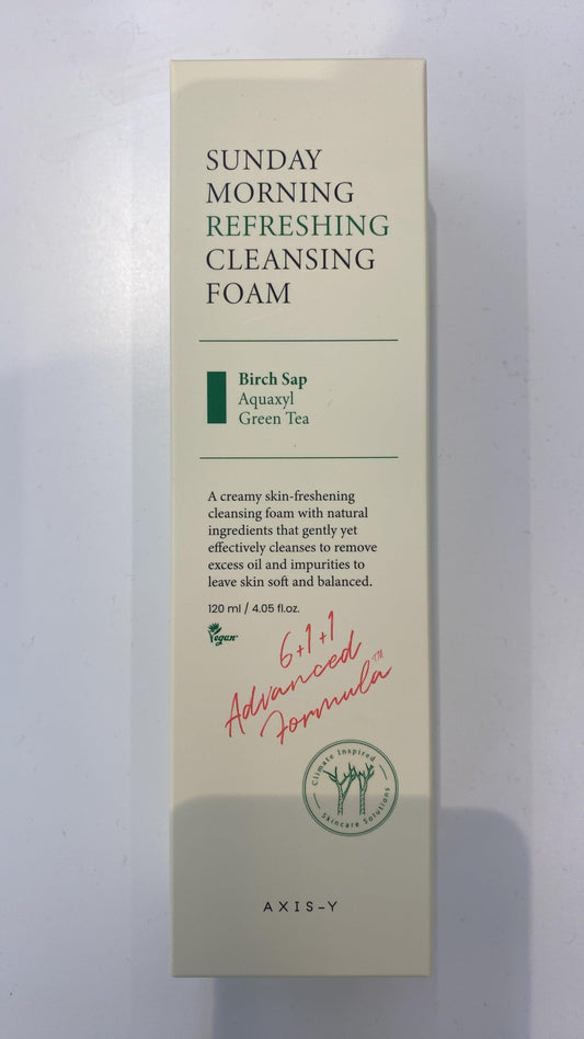 AXIS-Y Sunday Morning Refreshing Cleansing Foam with Birch Sap - Hydrating & Soothing Gentle Facial Cleanser - Vegan Korean Skin Care Face Wash for All Skin Types - 4.06 fl. oz.