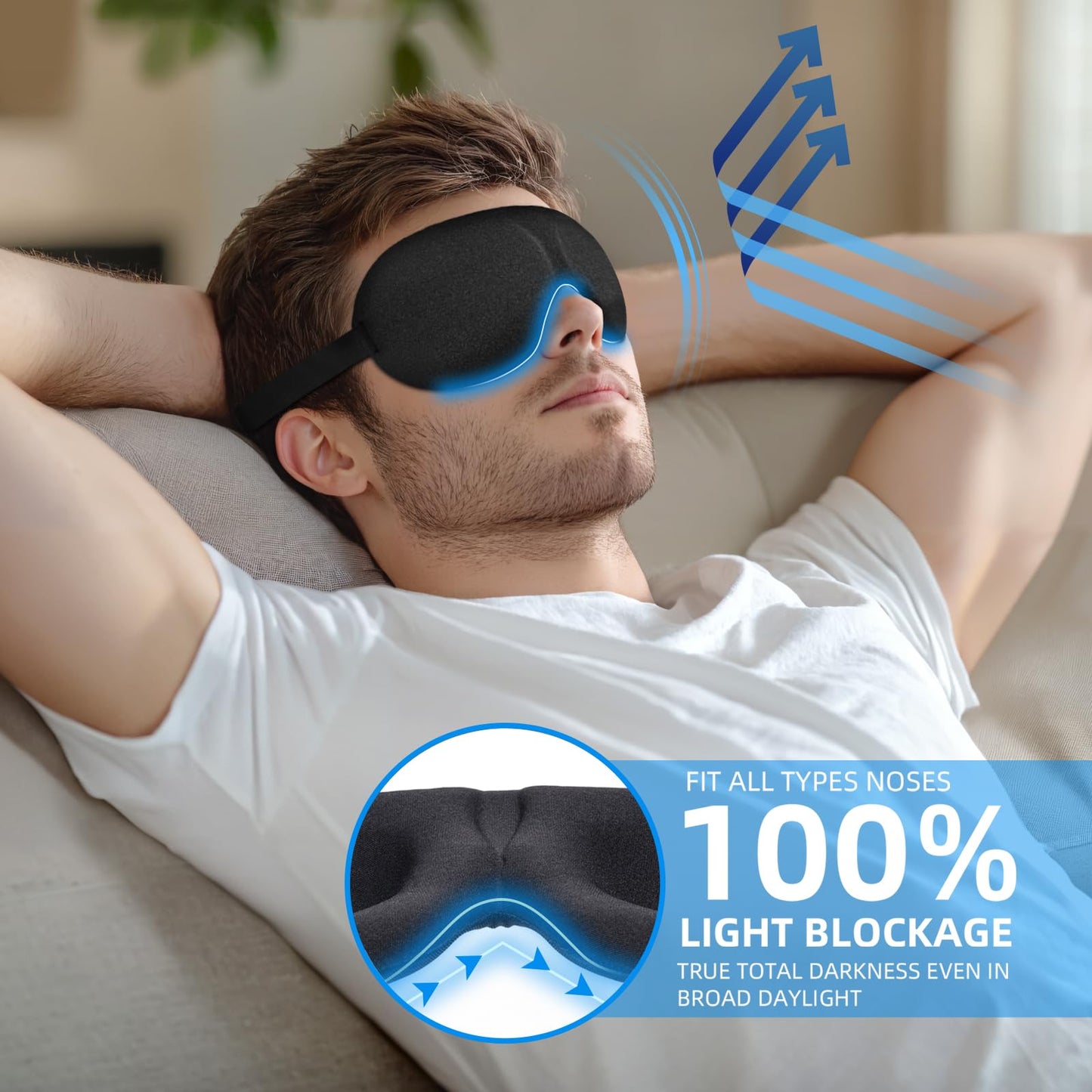YIVIEW Sleep Mask for Back and Side Sleeper Pack of 3, 100% Light Blocking 3D Eye Masks for Sleeping, Lightweight & Breathable Eye Cover for Women Men, Zero Pressure Night Blindfold