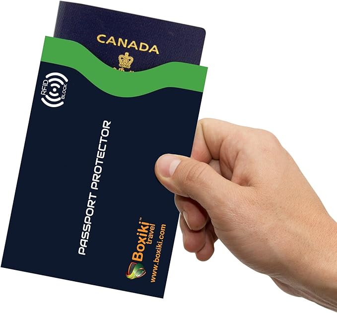 Boxiki Travel RFID Blocking Sleeves, Set with Color Coding, Navy Blue, Unisex Wallet, Protects Credit Cards and Passports