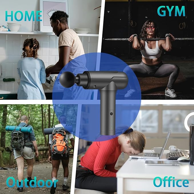 Massage Gun Deep Tissue, Electric Muscle Back Massage Gun, Neck Massager for Pain Relief Handheld Massagers, Percussion Massager with 6 Heads, Birthday Gifts for Women Men (Grey)