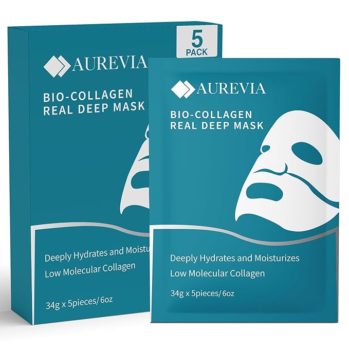 5-Pack Bio-Collagen Hydrogel Face Masks | Hydrating, Moisturizing & Skin-Firming Sheet Masks for Women | Nourishing, Brightening & Pore-Refining Skincare