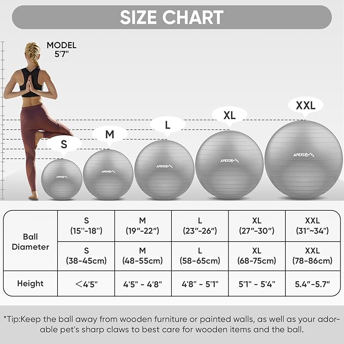 APEXUP Yoga Ball Exercise Ball Anti Slip Heavy Duty for Fitness, Balance & Core Workout