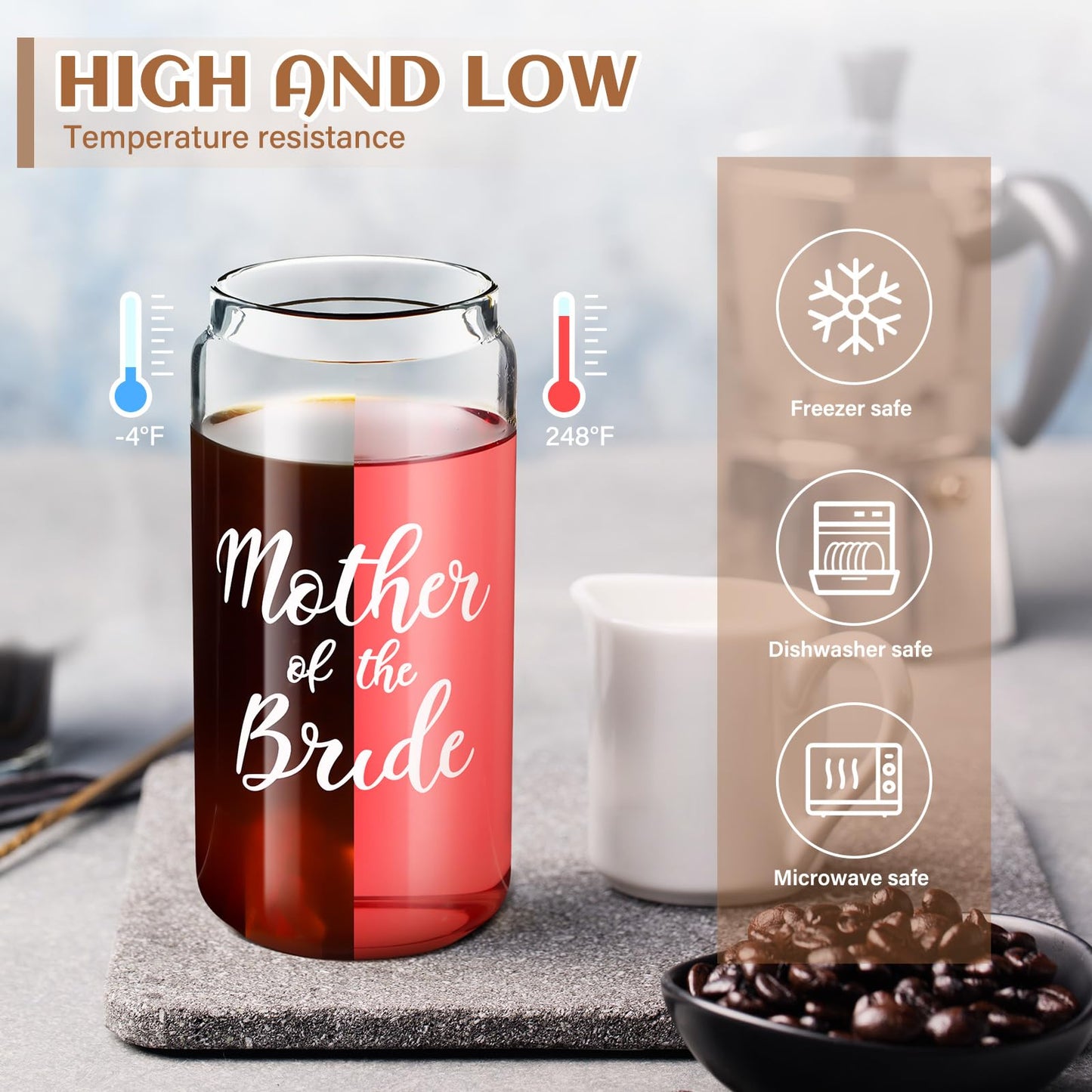 Zubebe 3 Pcs Bride Gifts Set for Bridal Shower Include Glass Cup Canvas Tote Bag Makeup Bag for Honeymoon Gift (Mother of the Bride)