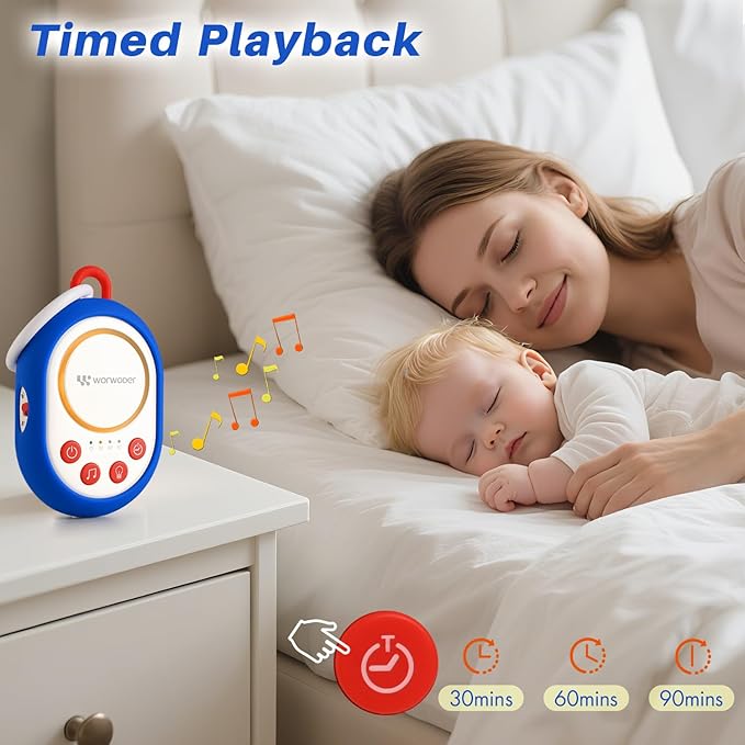 2025 Mom's Choice Awards | White Noise Sound Machine Baby with Night Light, 20 Soothing Sounds, 22 Hours Battery Life, Travel, Registry Gift, Shower, Clips on Baby Stroller (Blue)