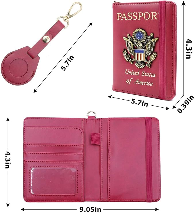Cnycmy Passport Holder with Airtag,Passport-Wallet-Holder for Women, RFID Passport Holder with Slot Waterproof, PU Leather Travel Passport Case (wine red1)