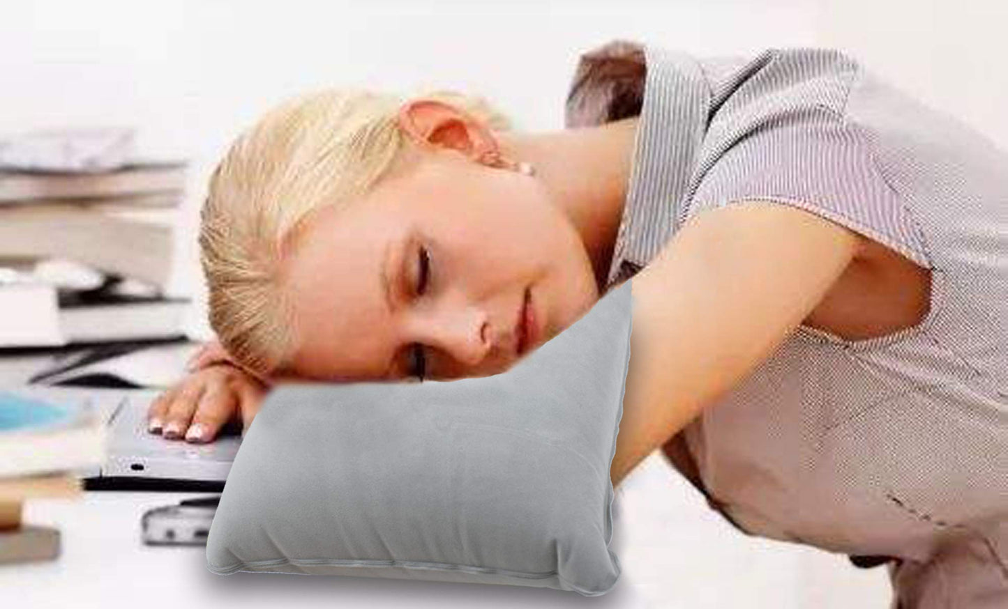 LiXiongBao 2 Pack Ultralight Inflatable Pillow Small Squared Flocked Fabric Air Pillow for Beach Hiking,Camping,Traveling,Napping,Desk Rest,Neck &Lumbar Support(Gray)