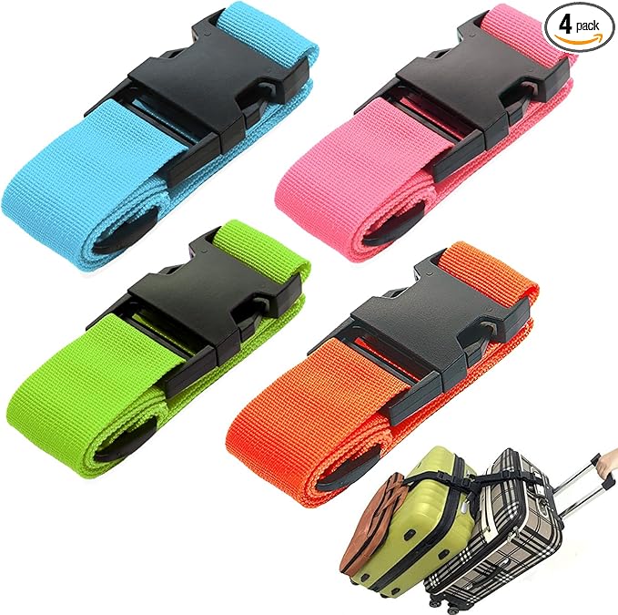 4Pack Luggage Straps Add Bag Straps to Connect Two Suitcases, Adjustable Luggage Belt Connector for Carry On, Travel Attachment Accessories for Connect Your 3 Luggages 4 Color