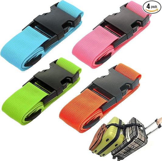4Pack Luggage Straps Add Bag Straps to Connect Two Suitcases, Adjustable Luggage Belt Connector for Carry On, Travel Attachment Accessories for Connect Your 3 Luggages 4 Color