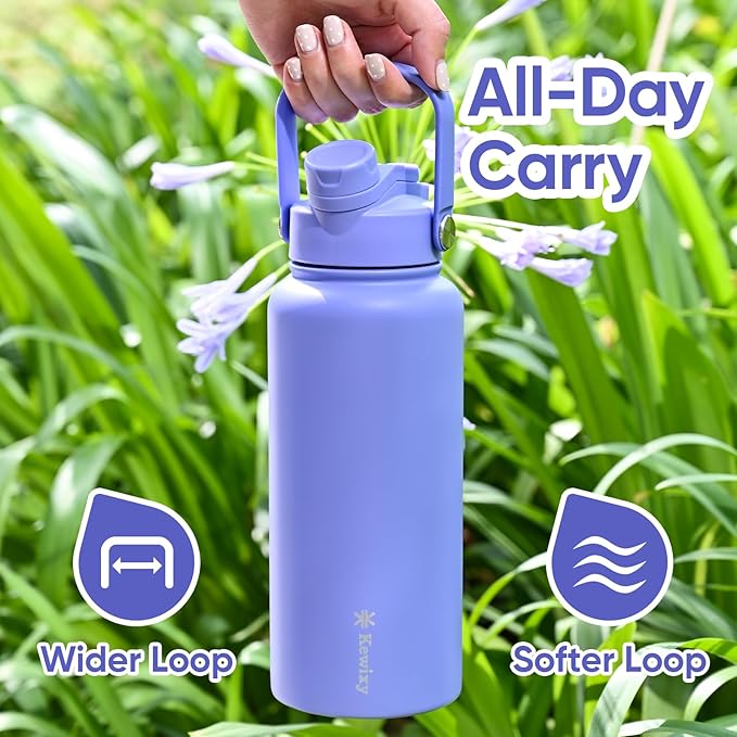 32 oz Insulated Water Bottle, 2-in-1 Lid, Straw & Spout with Protected, Leak Proof, Keep Cold, Stainless Steel, Metal, Reusable, Handle, for Outdoor, Gym and School, 2 Lids, Aurora Blue