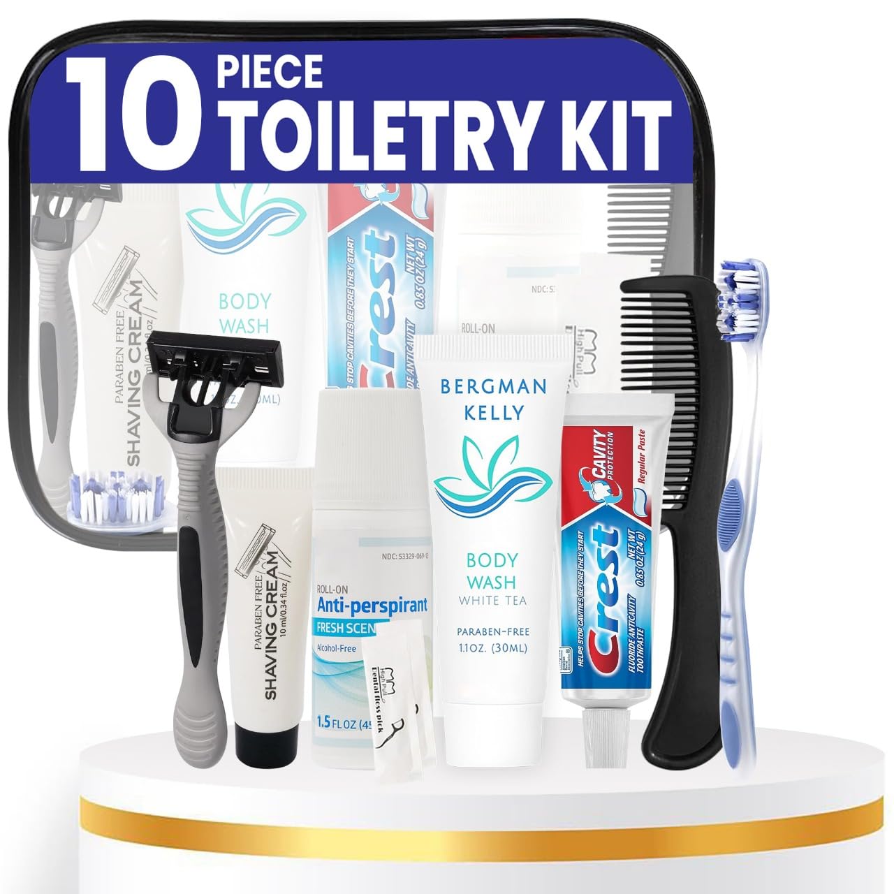 Trektote Travel Toiletry Kit For Men And Women – 10 Piece Set of Travel Size Toiletries, TSA Compliant, Includes Body Wash, Deodorant, Shaving Cream And Razor, Oral Care, Reusable Toiletry Bag & More