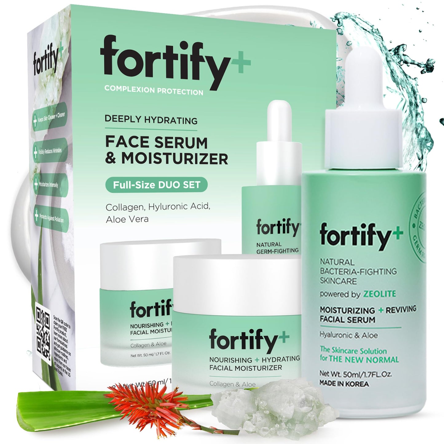 Fortify Skincare 9-in-1 Ultimate Hydration Facial Set - Nourishing Moisturizer & Serum Duo, Dermatologist Tested - Hydrates & Protects Skin Barrier, Clean Beauty, Made in Korea - 2 x 50ML/1.7Fl Oz